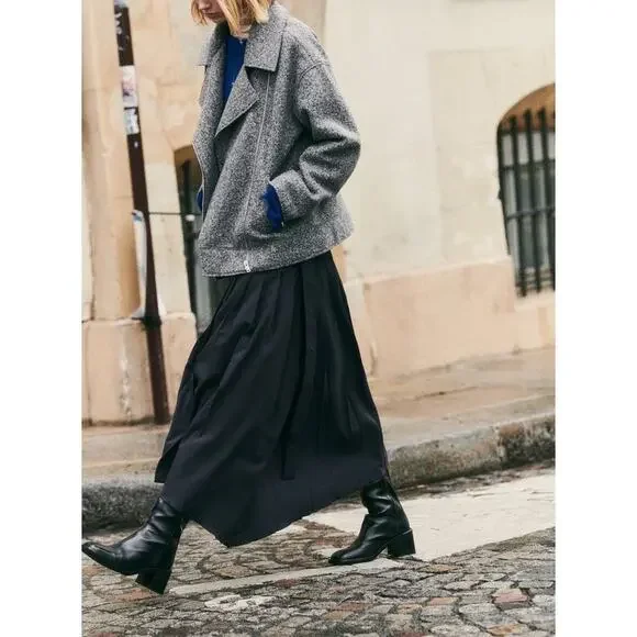 Zara Boucle Women's Gray Asymmetric Zip Collared Oversized Over Coat Jacket Sz S - Picture 4 of 8